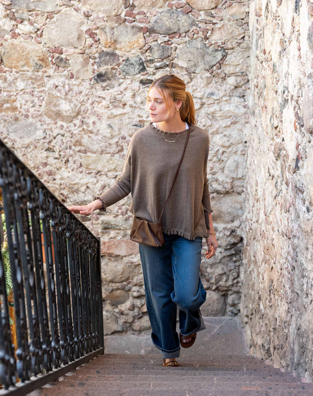 CATALINA COTTON RUFFLEY SWEATER-TAUPE - Kingfisher Road - Online Boutique