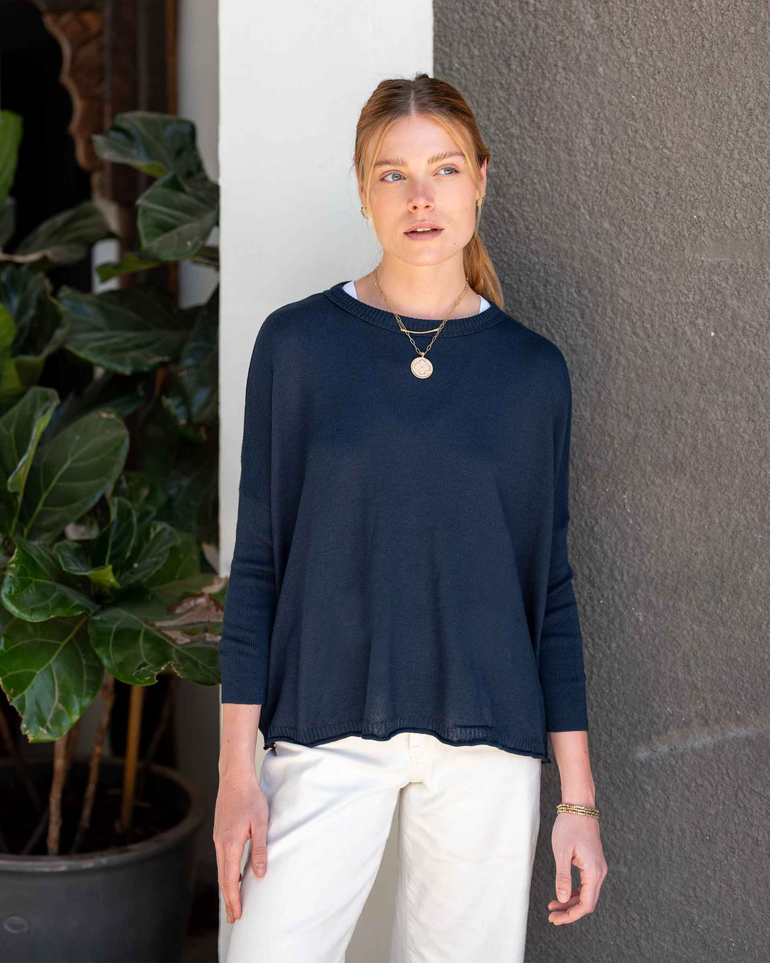 CATALINA COTTON CREWNECK SWEATER-NAVY - Kingfisher Road - Online Boutique