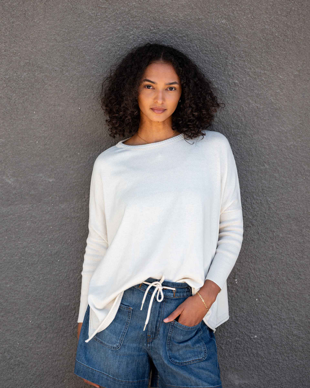 CATALINA COTTON CREWNECK SWEATER-WARM WHITE - Kingfisher Road - Online Boutique