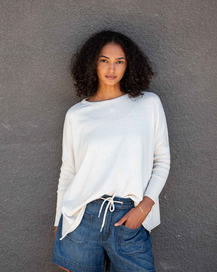 CATALINA COTTON CREWNECK SWEATER-WARM WHITE - Kingfisher Road - Online Boutique