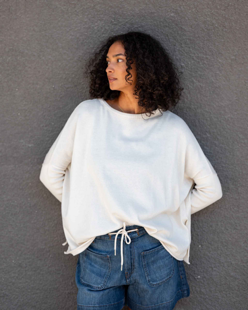 CATALINA COTTON CREWNECK SWEATER-WARM WHITE - Kingfisher Road - Online Boutique