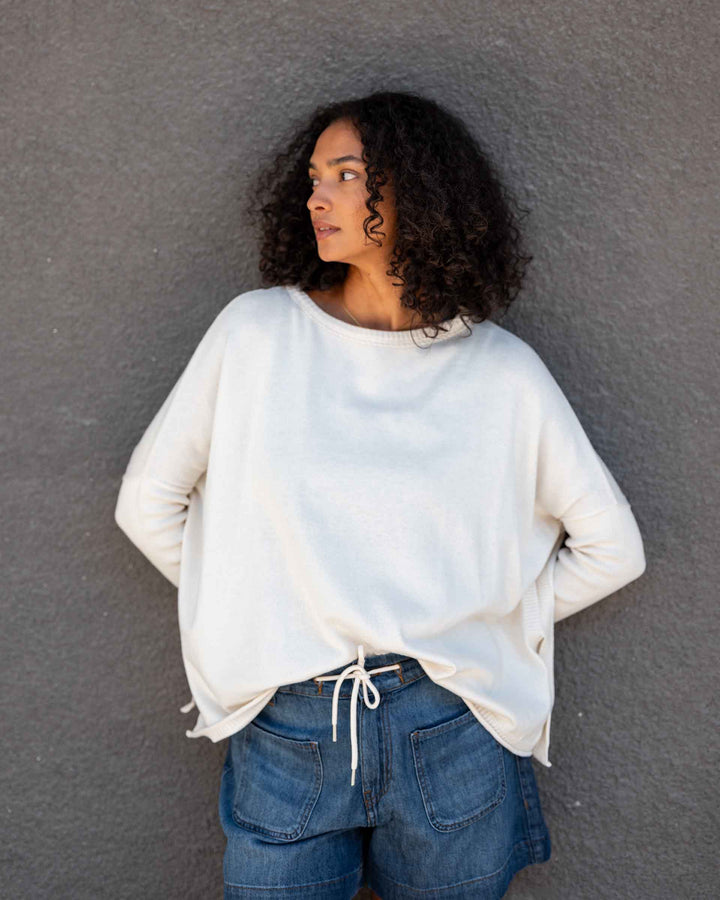 CATALINA COTTON CREWNECK SWEATER-WARM WHITE - Kingfisher Road - Online Boutique