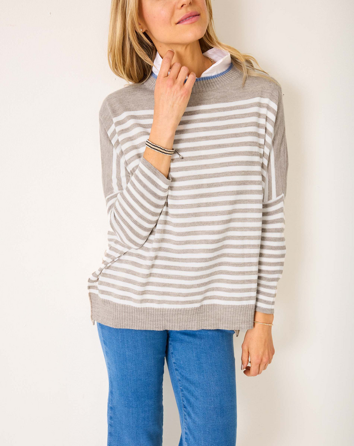 CATALINA MODERN CREW SWEATER-DRIFTWOOD/NATURAL - Kingfisher Road - Online Boutique