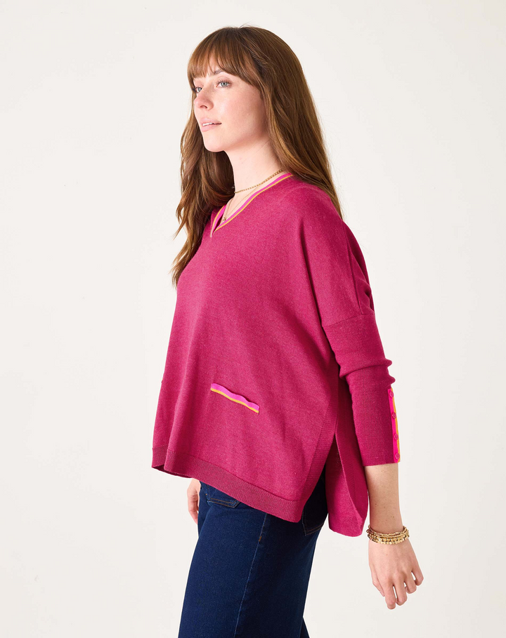 CATALINA V-NECK SWEATER-DRAGON FRUIT RINGER - Kingfisher Road - Online Boutique