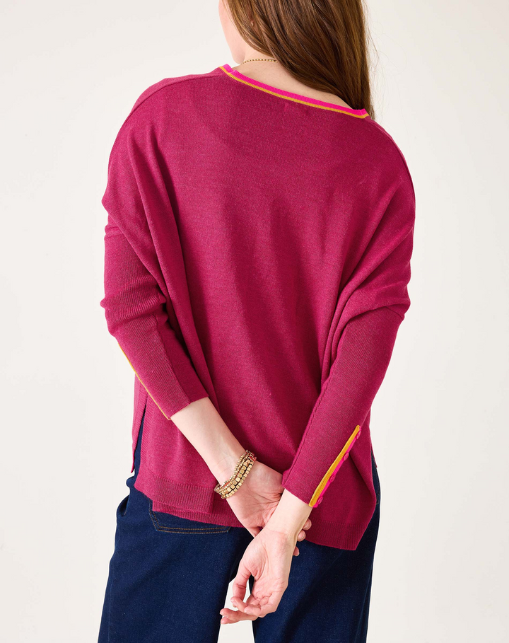 CATALINA V-NECK SWEATER-DRAGON FRUIT RINGER - Kingfisher Road - Online Boutique