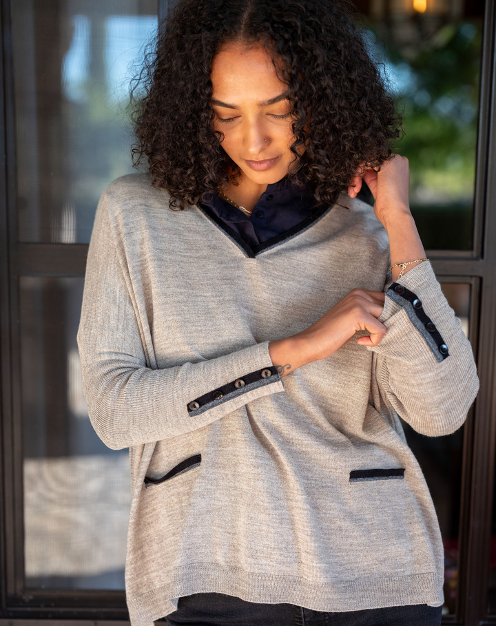 CATALINA V-NECK SWEATER-DRIFTWOOD RINGER - Kingfisher Road - Online Boutique