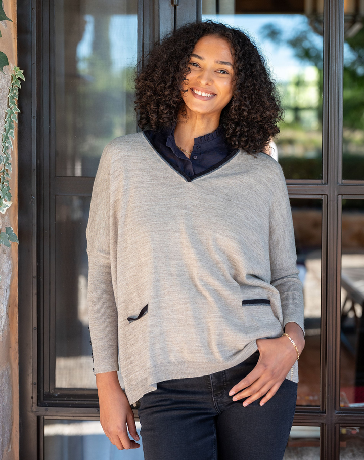 CATALINA V-NECK SWEATER-DRIFTWOOD RINGER - Kingfisher Road - Online Boutique