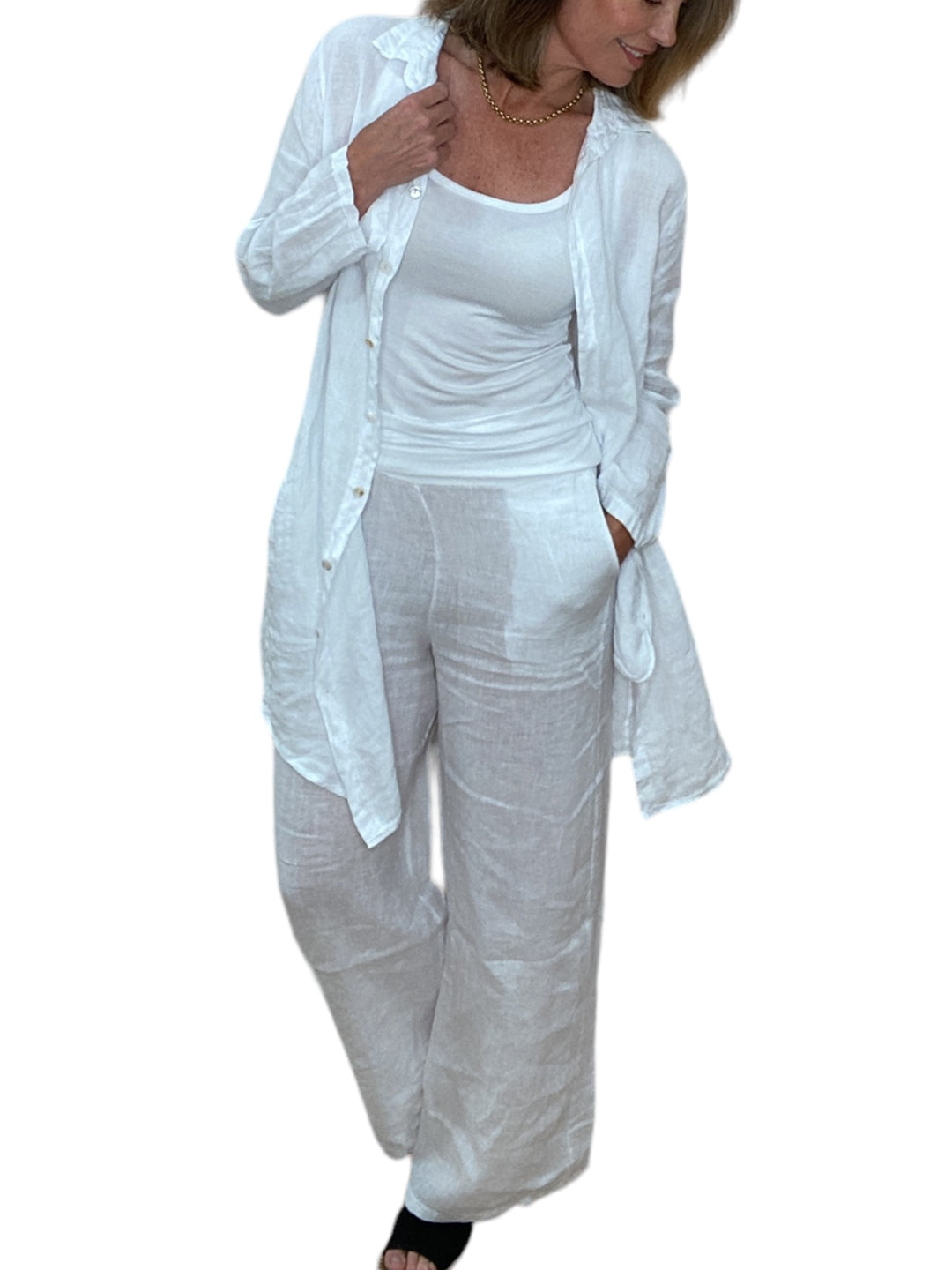 SULTAN LINEN PALAZZOS WITH ELASTICATED WAIST-WHITE - Kingfisher Road - Online Boutique