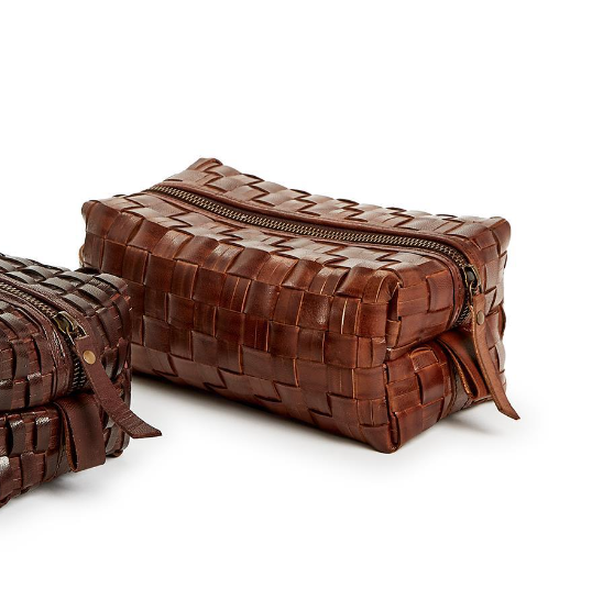 CHESTNUT WOVEN LEATHER DOPP KIT