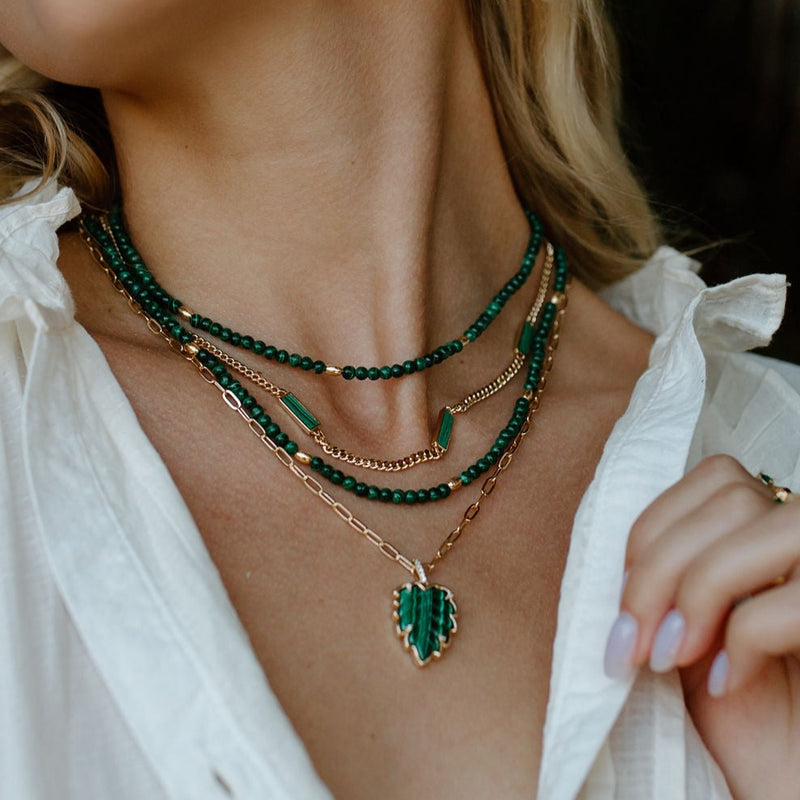 BALI BEADED NECKLACE-MALACHITE