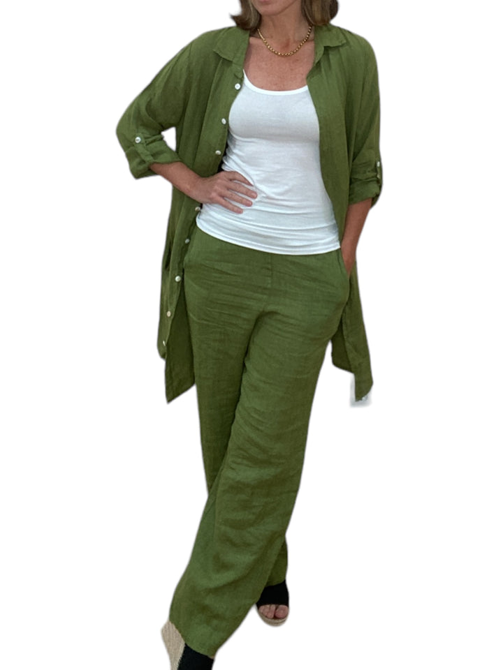 SULTAN LINEN PALAZZOS WITH ELASTICATED WAIST-SAGE GREEN - Kingfisher Road - Online Boutique