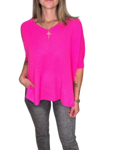 BRONTE CASHMERE TEE-DIVA PINK