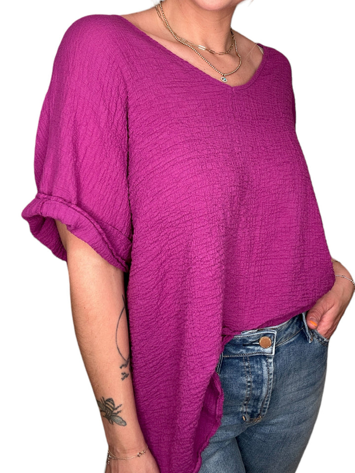 COTTON GAUZE V-NECK TEE-ORCHID - Kingfisher Road - Online Boutique