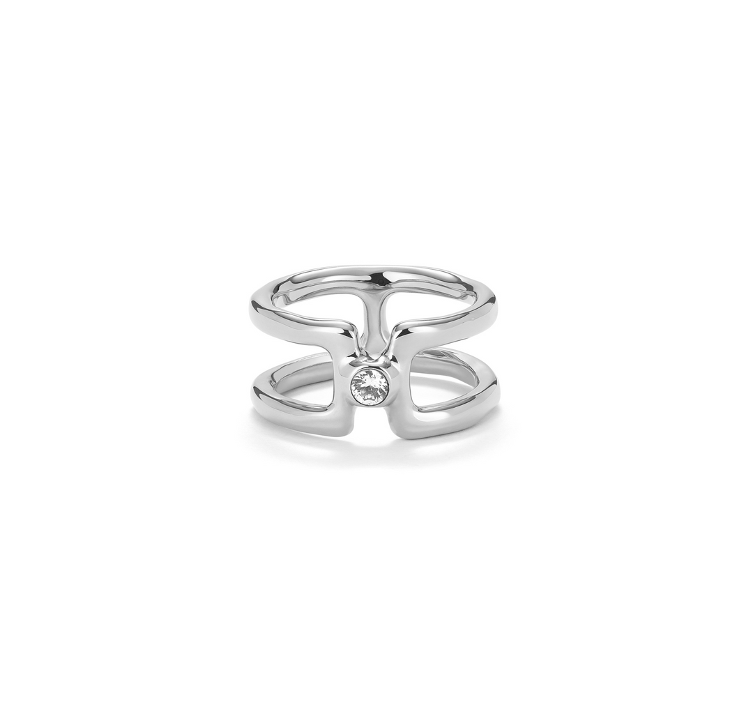 CAGED RING WITH CENTER STONE-SILVER - Kingfisher Road - Online Boutique