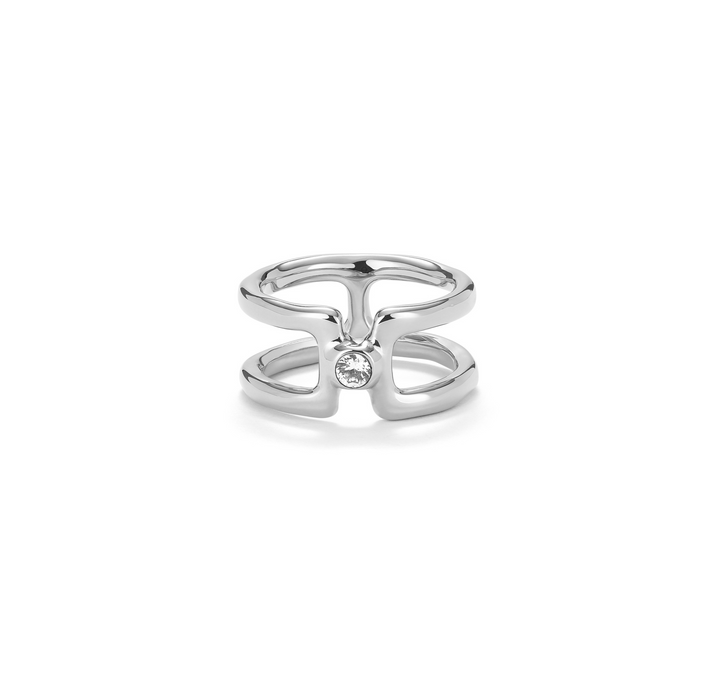 CAGED RING WITH CENTER STONE-SILVER - Kingfisher Road - Online Boutique