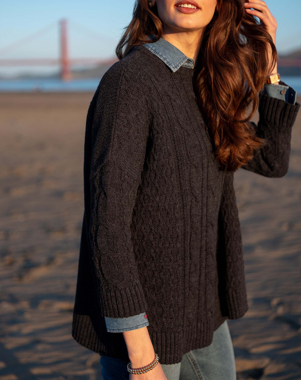 COTSWOLD CABLEKNIT SWEATER-CHARCOAL - Kingfisher Road - Online Boutique