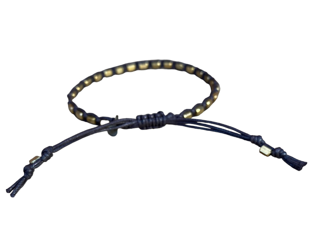 BRAIDED WAX CORD LARGE BRASS BEADS BRACELET