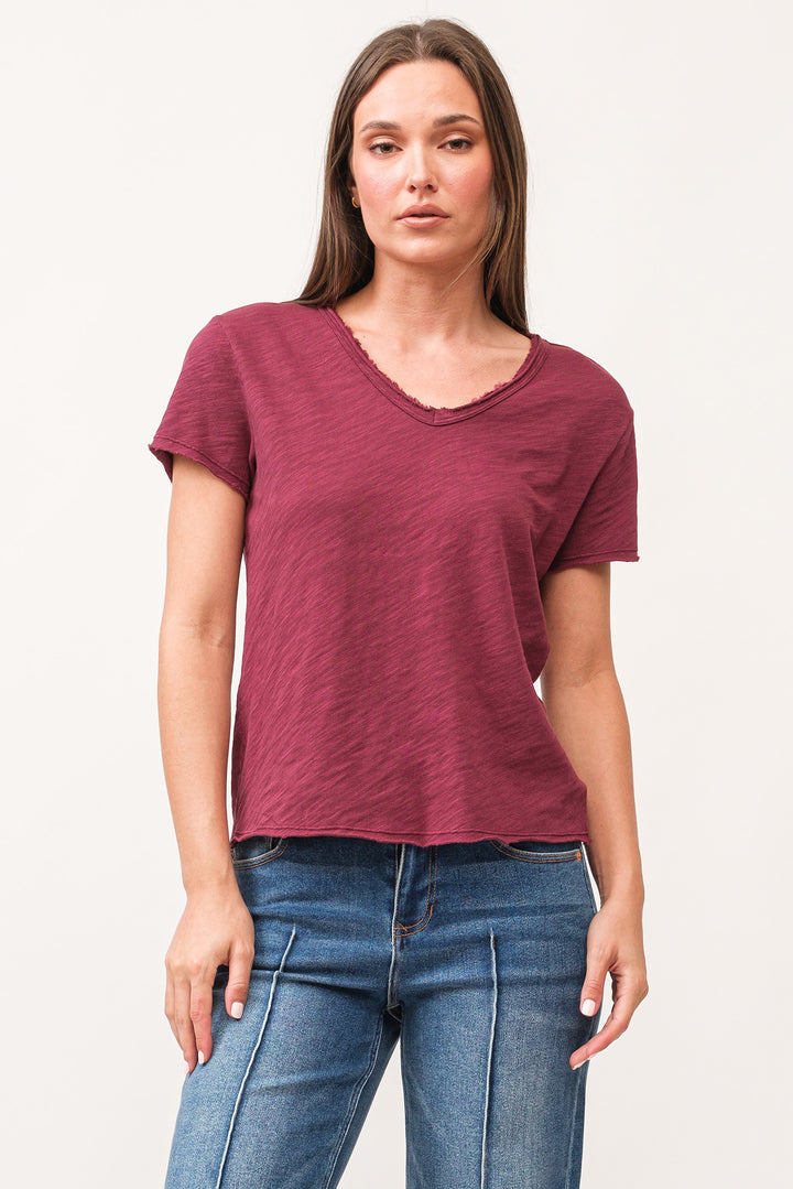 VANYA VNECK SHORT SLEEVE-POMEGRANATE