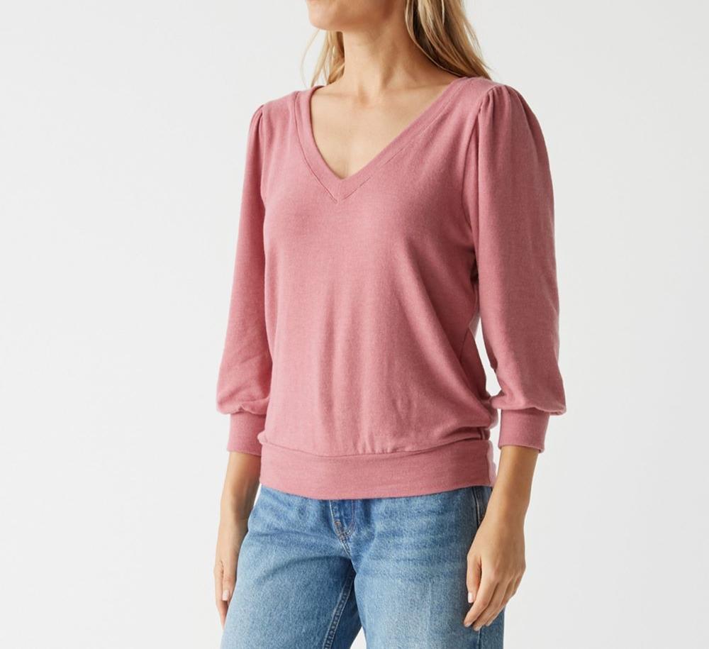 GABRIELLA 3/4 SLEEVE V-NECK TOP-BERRYWOOD