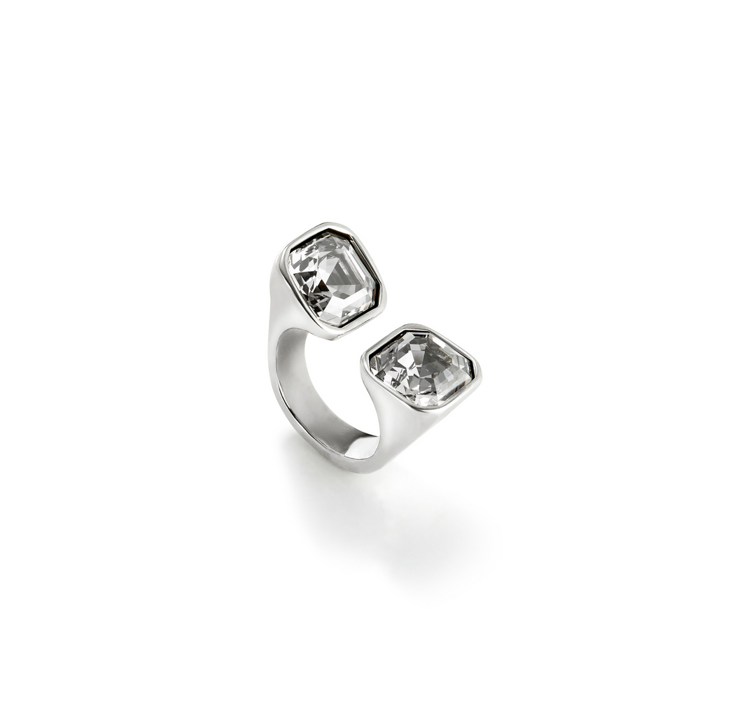 TWO STONE RING-WHITE CRYSTAL