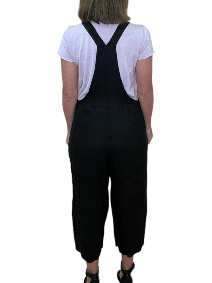 SHAYLA LINEN DUNGAREES-BLACK - Kingfisher Road - Online Boutique