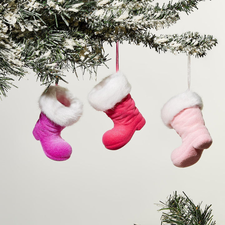 FLOCKED SANTA BOOT ORNAMENT