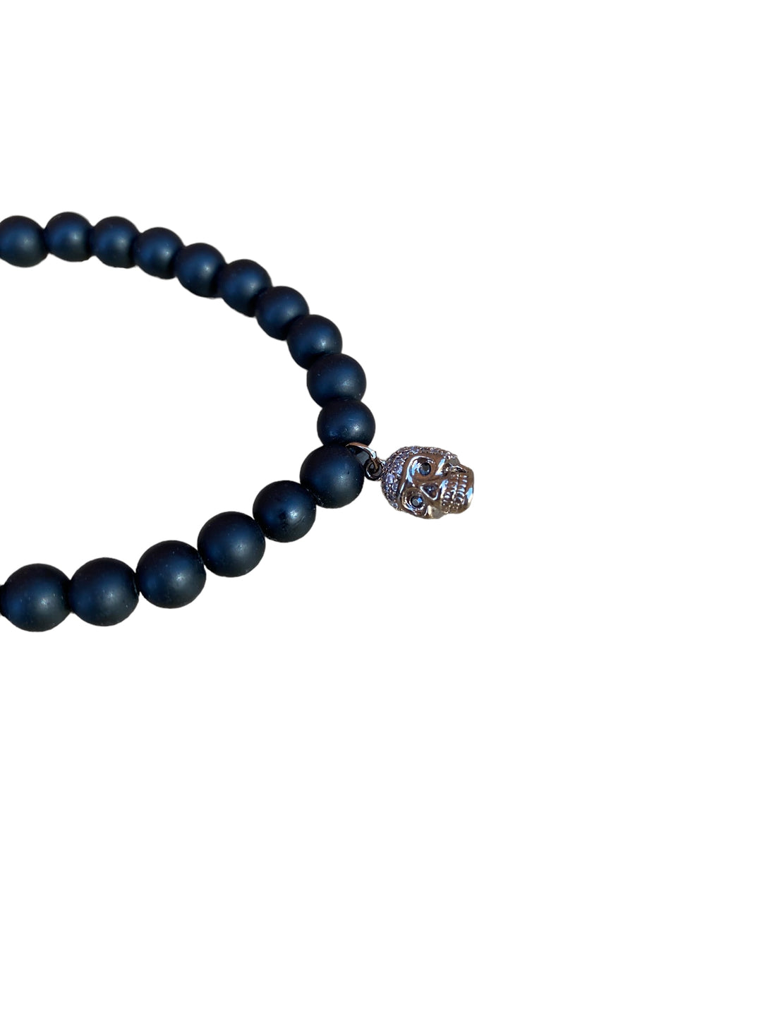 BLACK ONYX SKULL BEADED BRACELET-SILVER