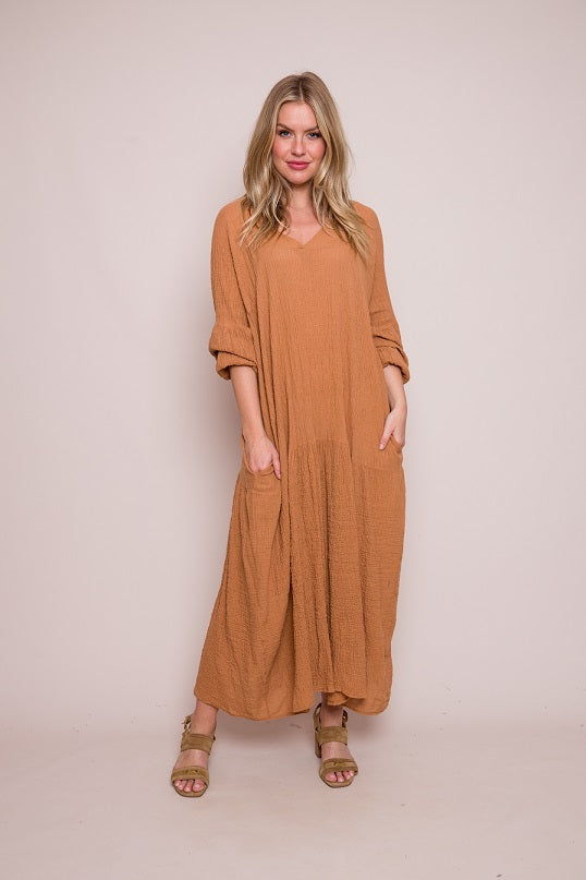 STEVIE CRINKLE GYPSY MAXI DRESS - TOBACCO - Kingfisher Road - Online Boutique