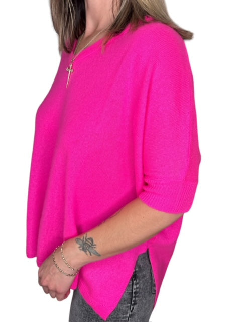 BRONTE CASHMERE TEE-DIVA PINK