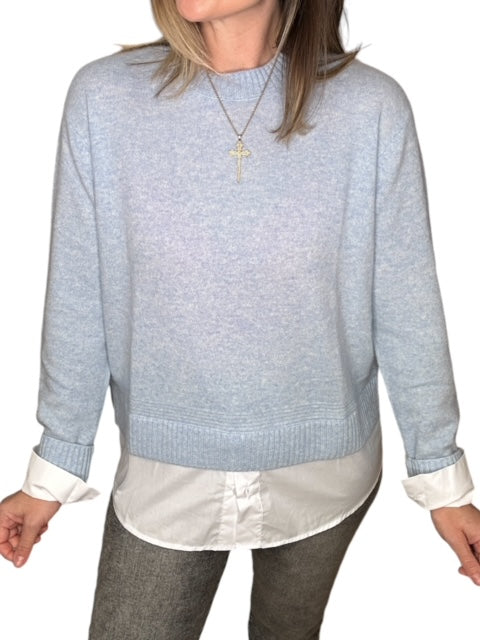 SHIRTING CREW NECK SWEATER-BLUE MIST