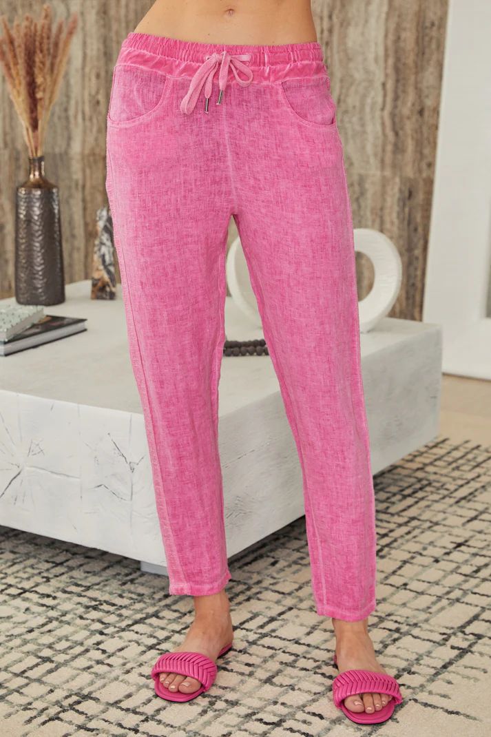 LINEN SEQUIN STRIPE PANTS-FUCHSIA - Kingfisher Road - Online Boutique