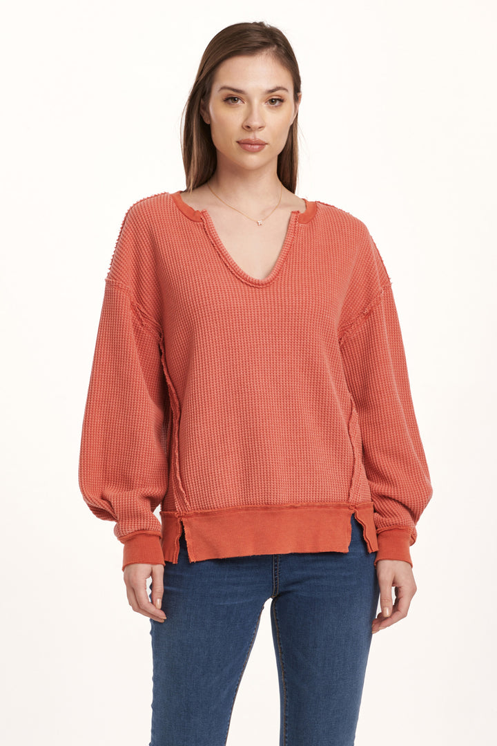 ZYRA V NECK LONG SLEEVE TOP-CRIMSON - Kingfisher Road - Online Boutique