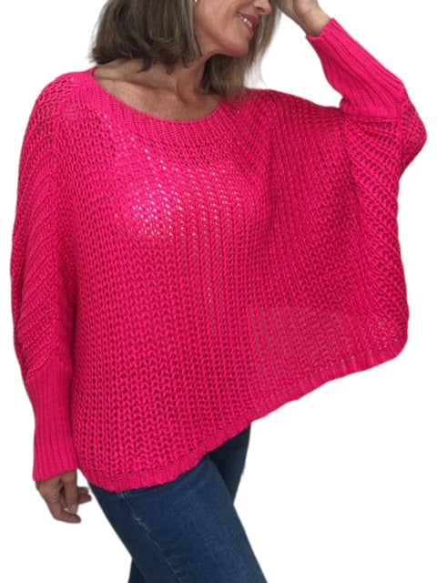 BOATNECK DROP SHOULDER LS SWEATER-FUCHSIA - Kingfisher Road - Online Boutique