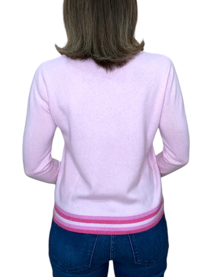 CASHMERE CREW NECK SWEATER W/ COLLAR-PEONY