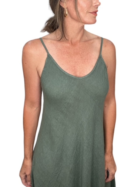 ITALIAN LINEN MAXI SLIP DRESS-ARMY GREEN - Kingfisher Road - Online Boutique