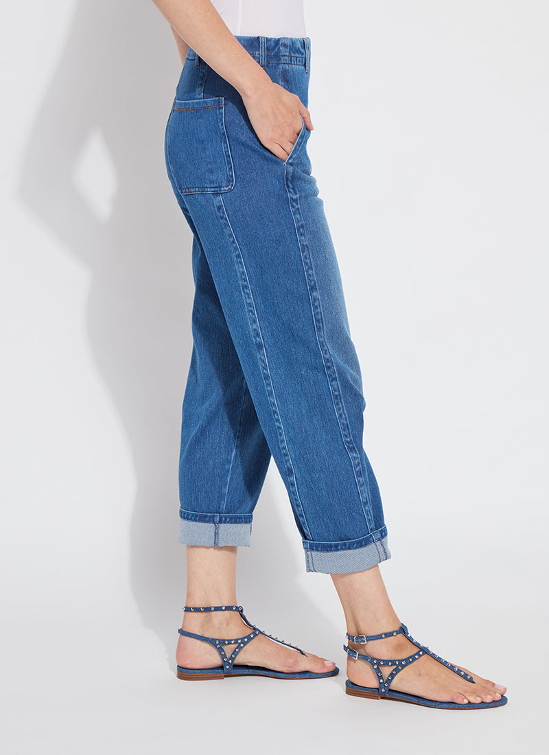 WINSLET CUFFED BARREL CROP DENIM-MID WASH - Kingfisher Road - Online Boutique