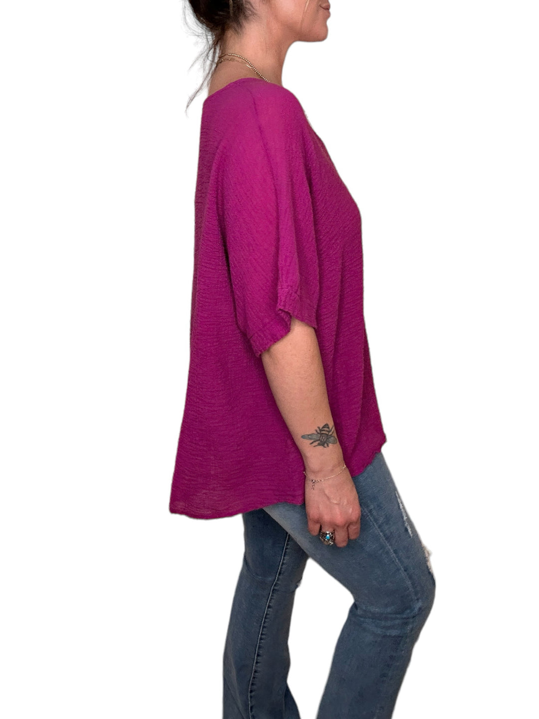 COTTON GAUZE V-NECK TEE-ORCHID - Kingfisher Road - Online Boutique