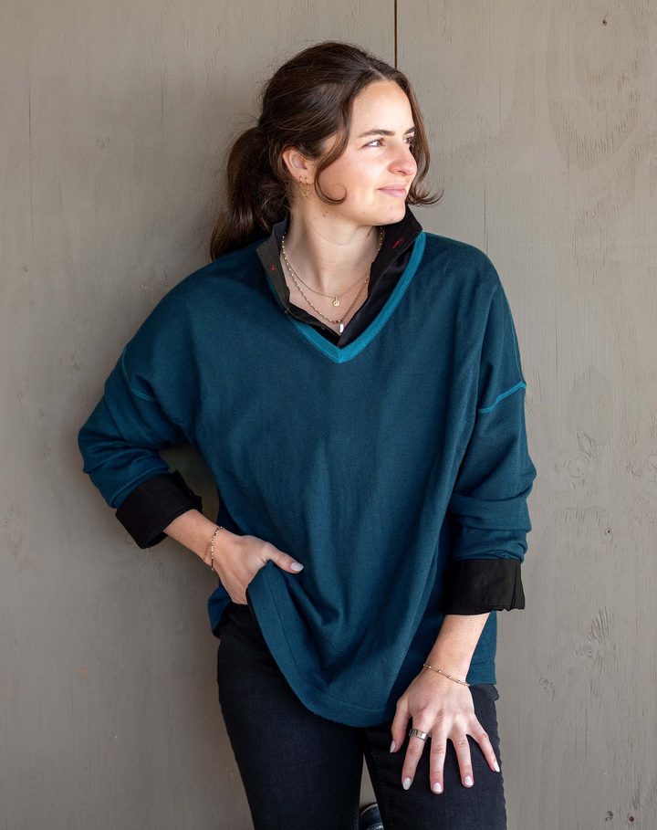 DEL MAR V-NECK SWEATER-DEEP TEAL - Kingfisher Road - Online Boutique