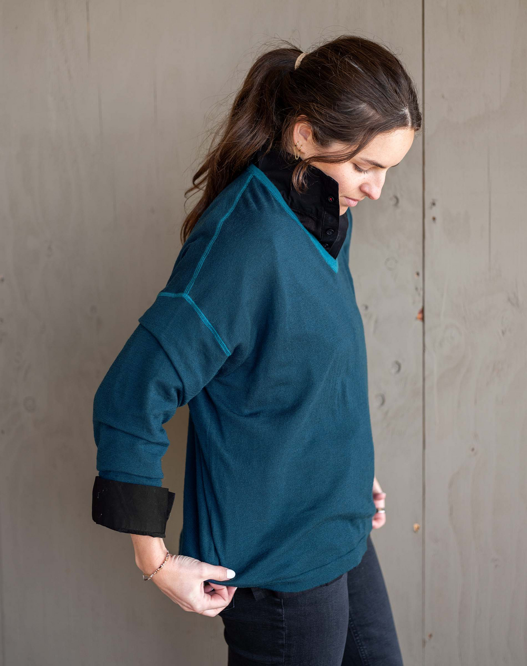 DEL MAR V-NECK SWEATER-DEEP TEAL - Kingfisher Road - Online Boutique