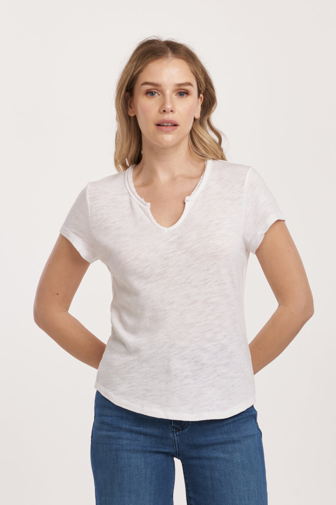 ANAYA CREW V NECK TOP-WHITE - Kingfisher Road - Online Boutique