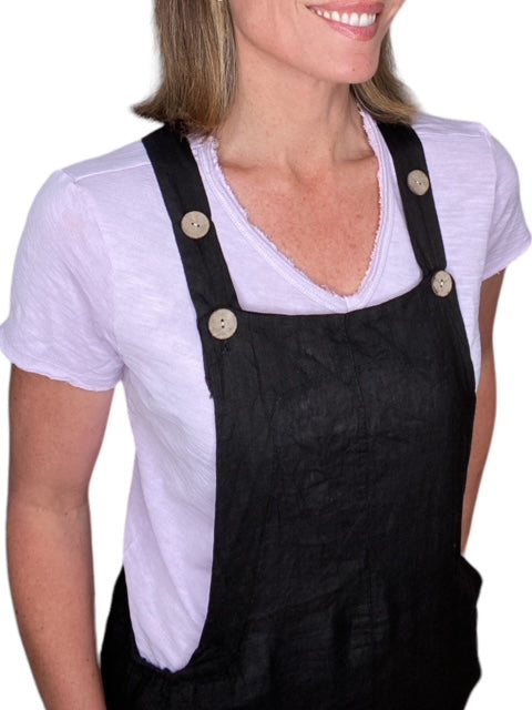SHAYLA LINEN DUNGAREES-BLACK - Kingfisher Road - Online Boutique