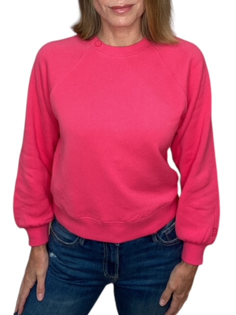 CREW NECK SWEATSHIRT W/ EMBROIDERED SMILEY FACE-HOT PINK - Kingfisher Road - Online Boutique