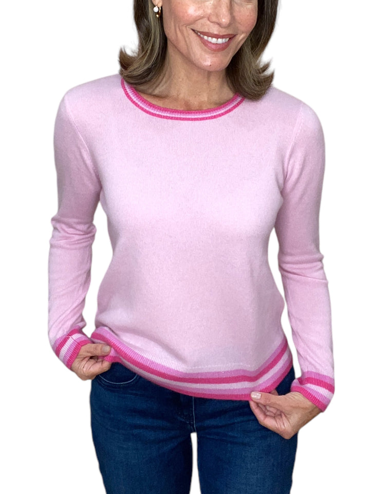 CASHMERE CREW NECK SWEATER W/ COLLAR-PEONY