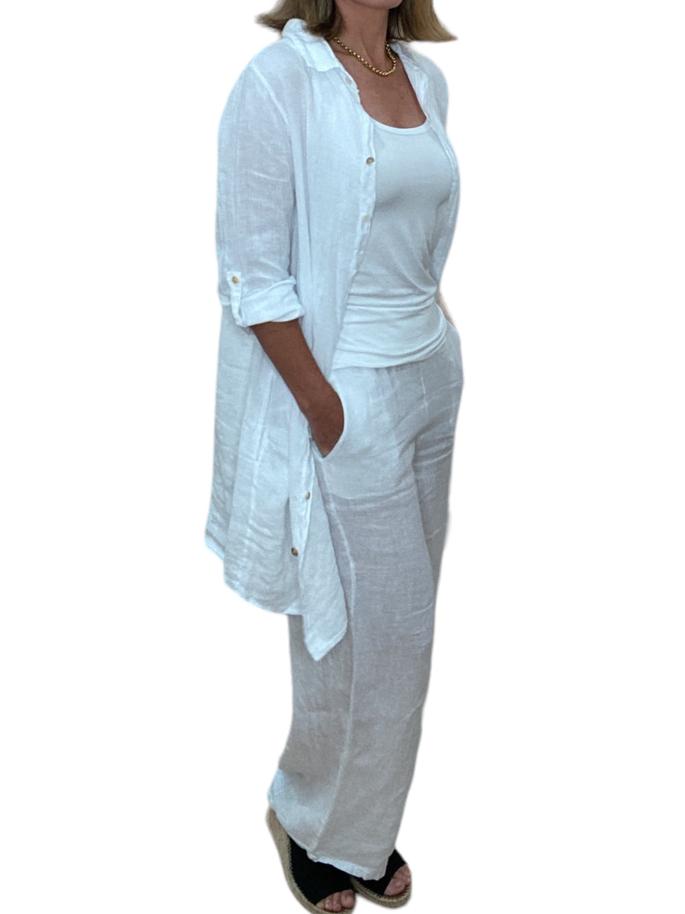 SULTAN LINEN PALAZZOS WITH ELASTICATED WAIST-WHITE - Kingfisher Road - Online Boutique