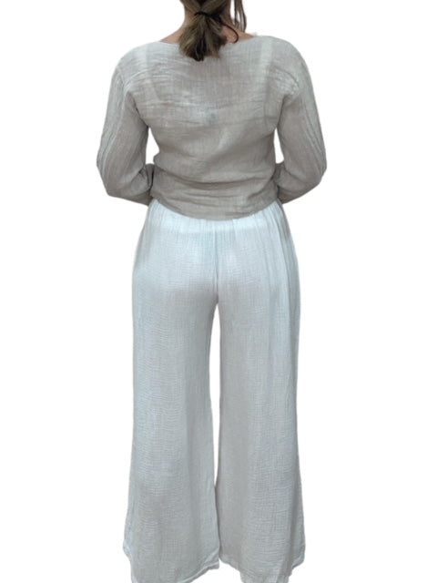 COTTON GAUZE DRAWSTRING PANTS-WHITE - Kingfisher Road - Online Boutique
