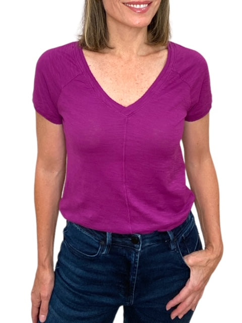 RIB MIX V-NECK TEE-ACAI - Kingfisher Road - Online Boutique