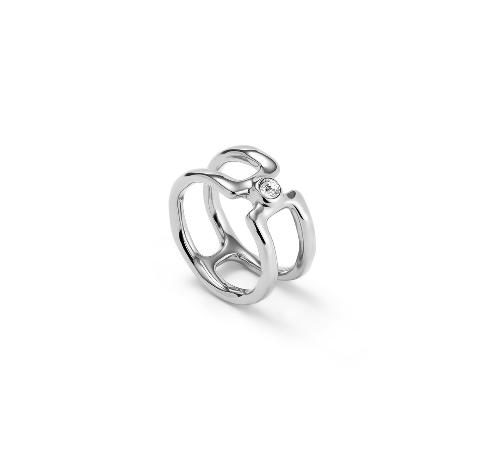 CAGED RING WITH CENTER STONE-SILVER - Kingfisher Road - Online Boutique