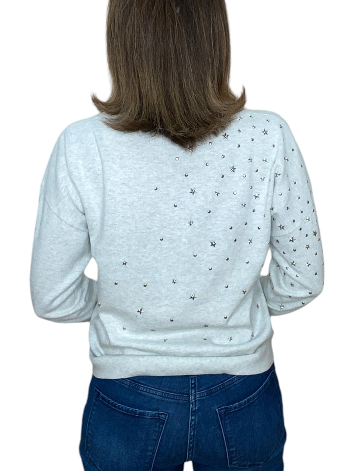 STAR STUDDED V-NECK SWEATER-SILVER