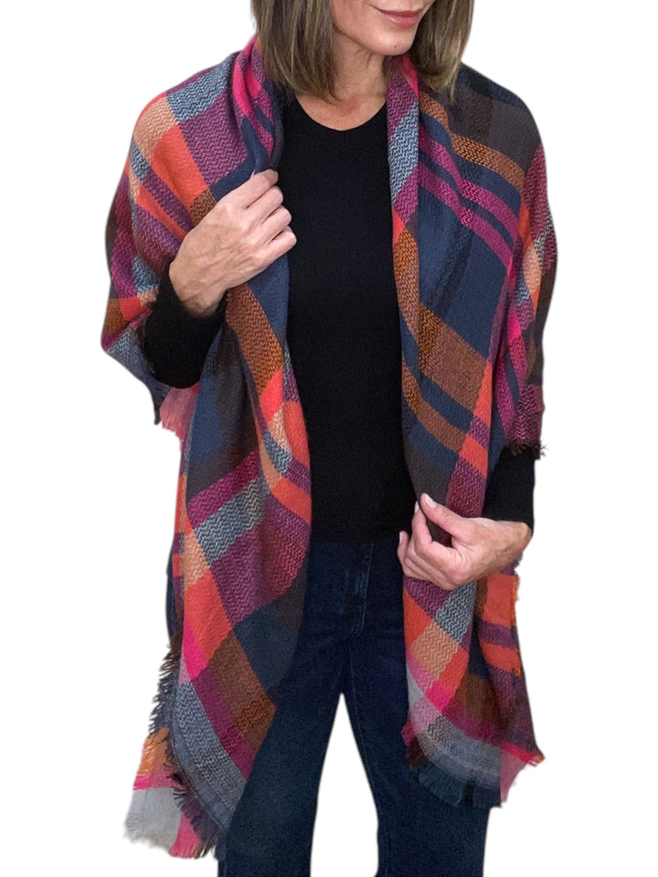 FUSCHIA BLOCK PLAID SCARF