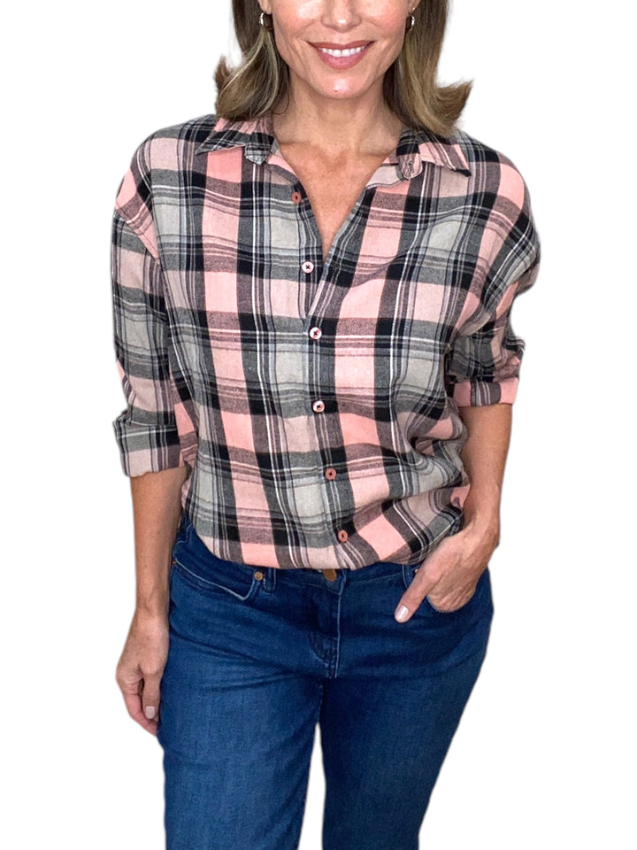 ALWAYS FUN PLAID SHIRT-PINK PLAID - Kingfisher Road - Online Boutique